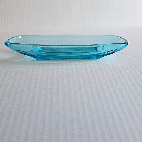 Pretty Hazel Atlas Capri Blue Rectangle Retro Glass Dish - Picture 4 of 10